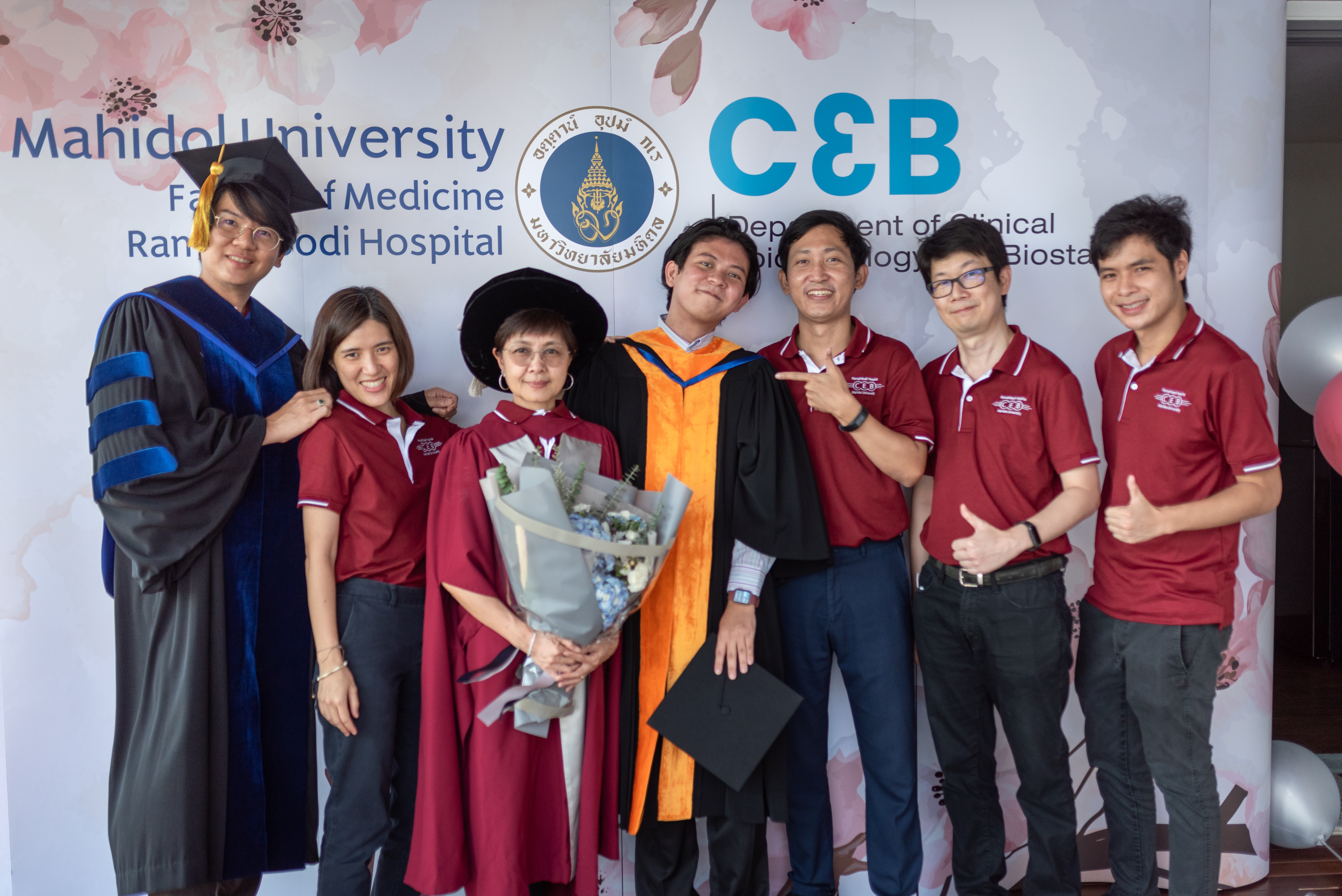 Group photo with ISCB presenters, left to right: Napaphat Poprom, Suparee Boonmanunt, Ammarin Thakkinstian, Htun Teza, Wanchana Ponthongmak, Amarit Tansawet, Panu Looareesuwan