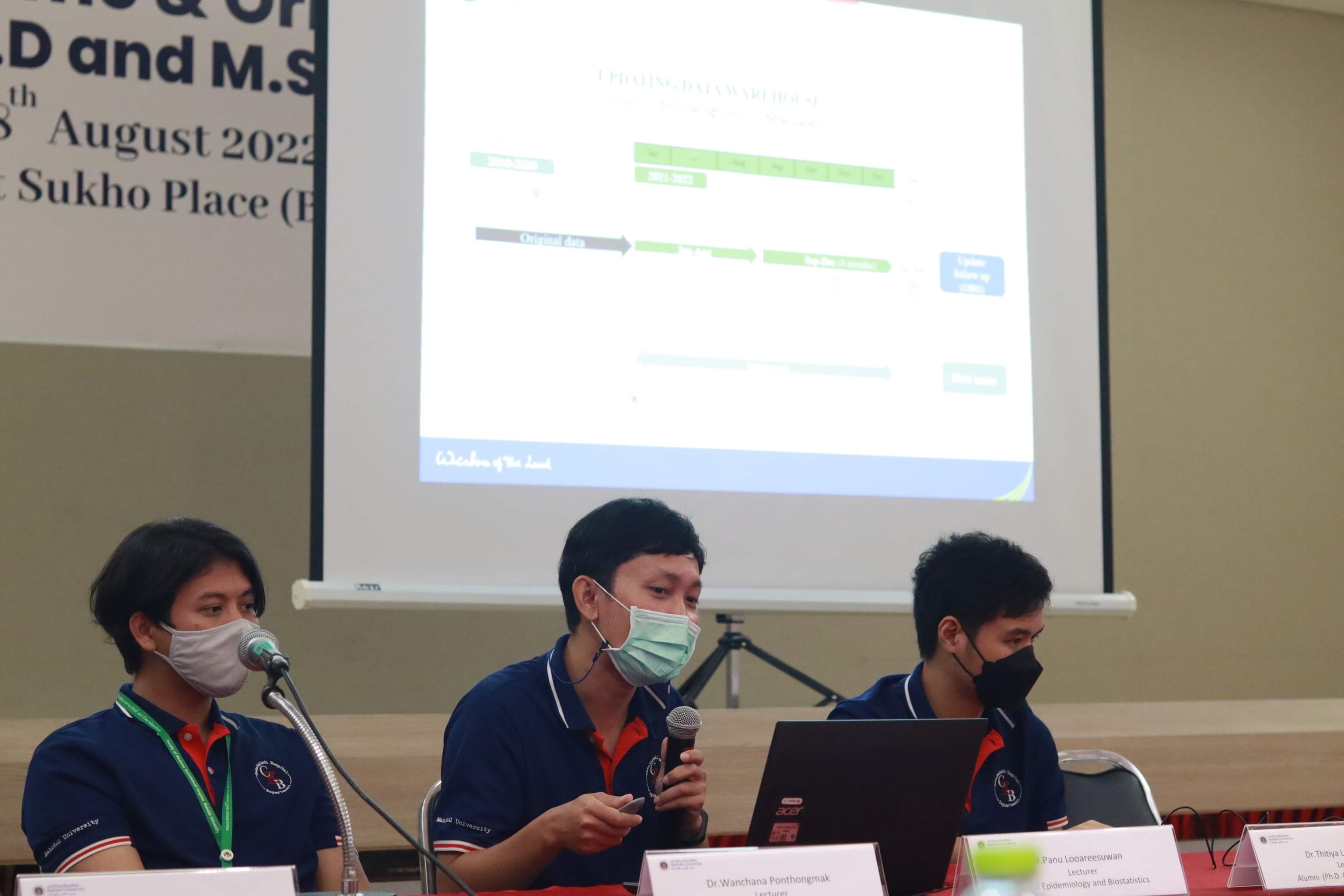 Photo of Data Science division presenting their work, left to right: Htun Teza, Wanchana Ponthongmak, Panu Looareesuwan