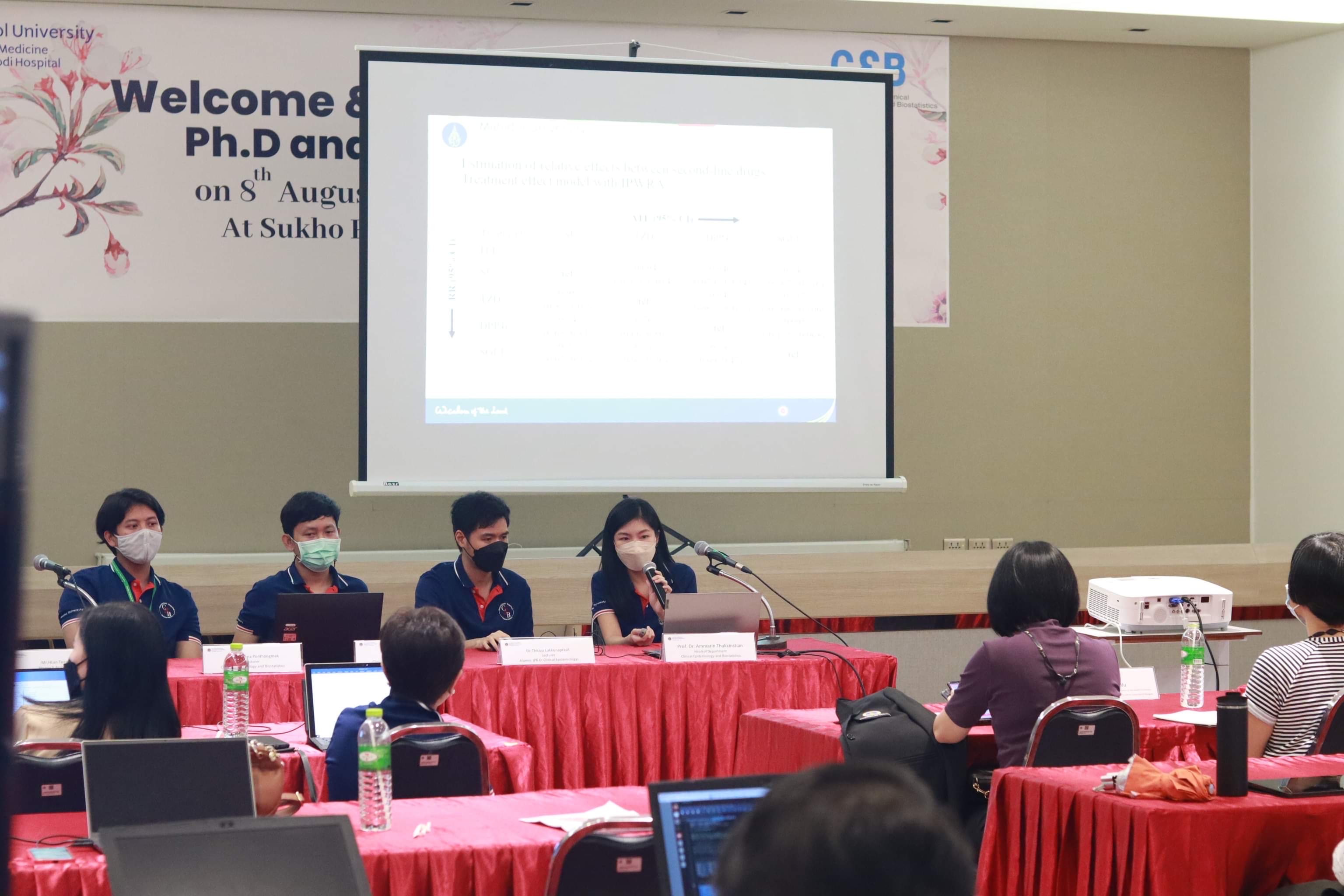 Photo of Data Science division presenting their work, left to right: Htun Teza, Wanchana Ponthongmak, Panu Looareesuwan, Thitiya Lukkunaprasit