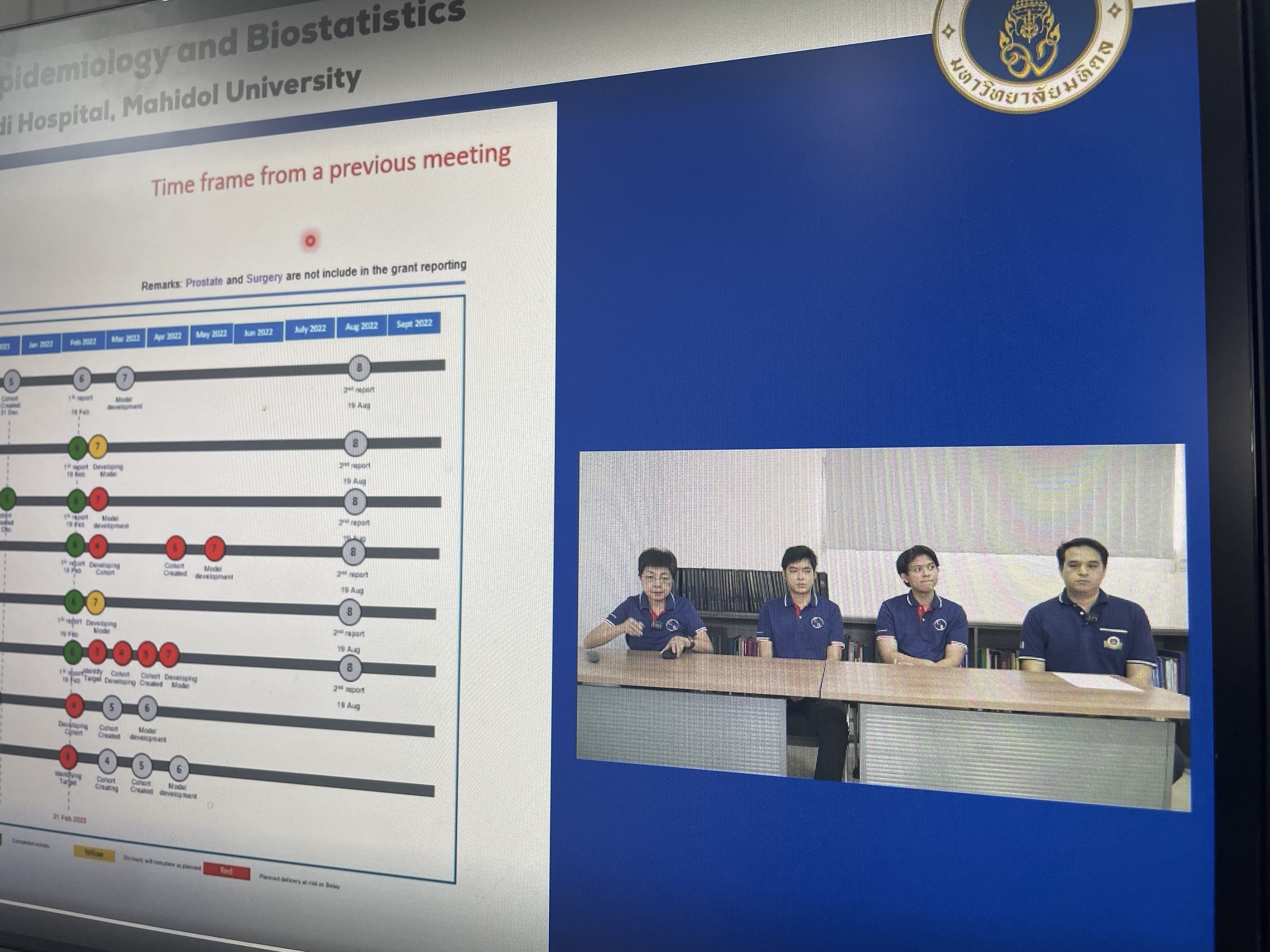 Screen capture of the remote presentation,left to right: Ammarin Thakkinstian, Panu Looareesuwan, Htun Teza, Sermkiat Lolak